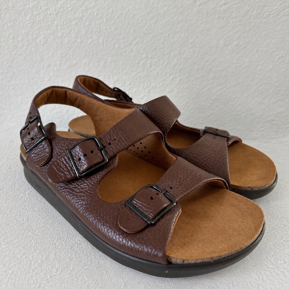 SAS Women's Relaxed Heel Strap Leather Brown Sz 9.5 Wide
